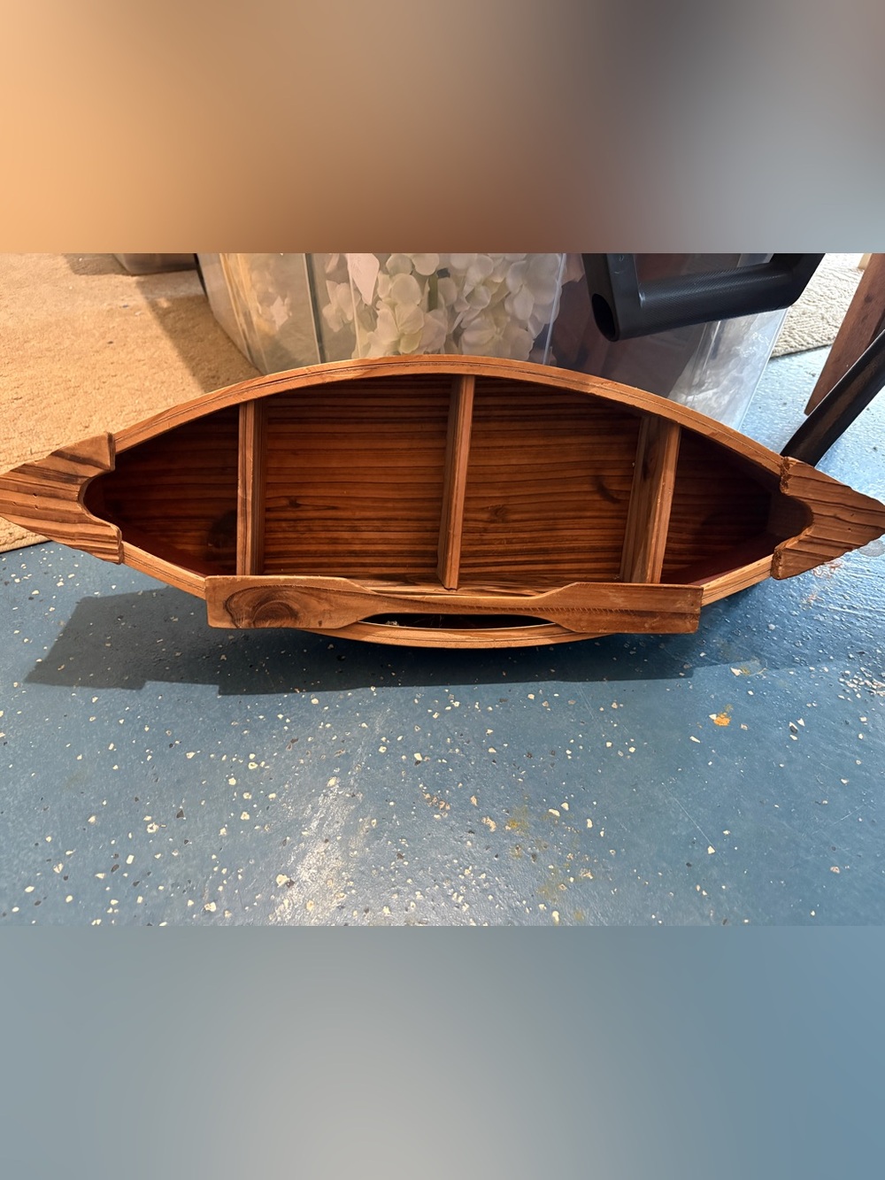 Wooden Boat-Shaped Hanging Shelf - Natural Brown/Red